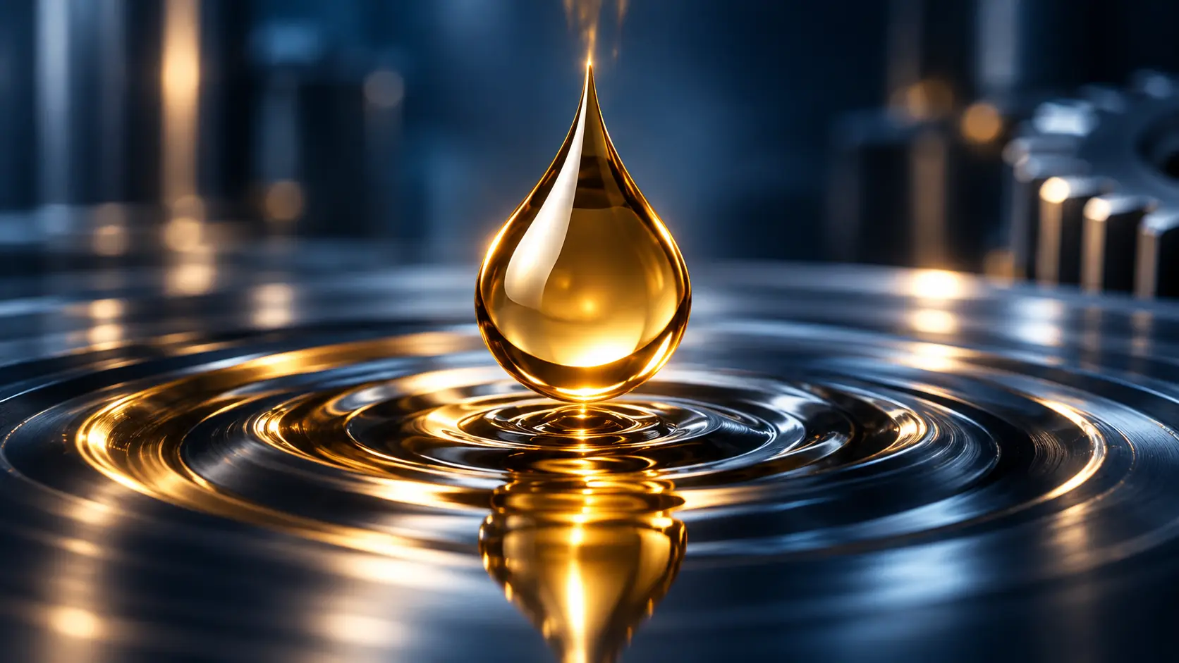Close-up of a drop of protective oil on a polished metal surface
